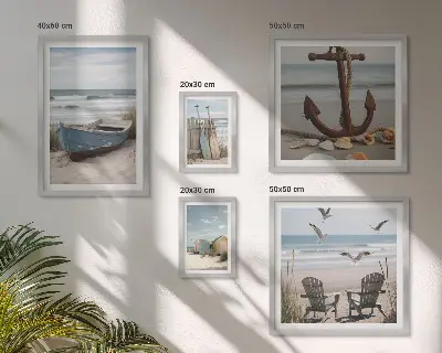 Galeria de parede tema de ambiente à beira-mar com foco em relaxamento e praia