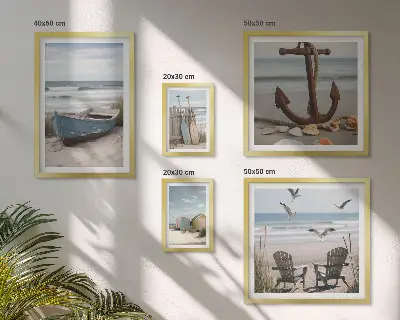 Galeria de parede tema de ambiente à beira-mar com foco em relaxamento e praia