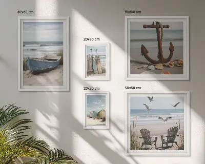 Galeria de parede tema de ambiente à beira-mar com foco em relaxamento e praia