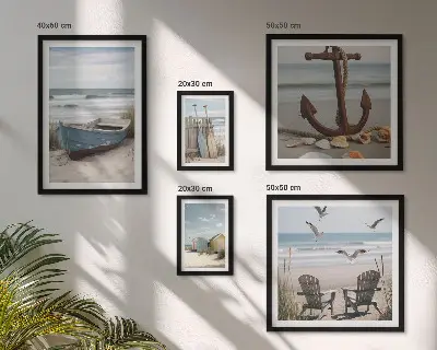 Galeria de parede tema de ambiente à beira-mar com foco em relaxamento e praia