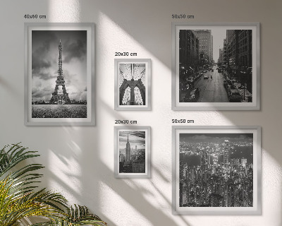 Parede galeria de quadros ícones arquitetônicos em preto e branco
