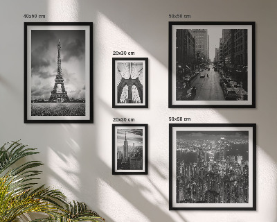 Parede galeria de quadros ícones arquitetônicos em preto e branco