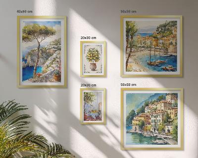 Conjunto de 5 quadros com moldura Cidades litorâneas elegantes