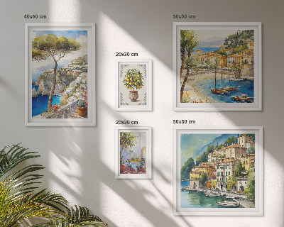 Conjunto de 5 quadros com moldura Cidades litorâneas elegantes
