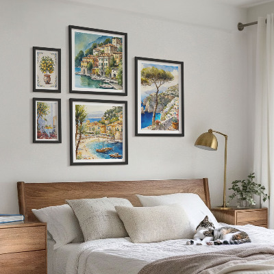 Conjunto de 5 quadros com moldura Cidades litorâneas elegantes