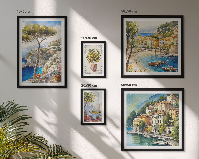 Conjunto de 5 quadros com moldura Cidades litorâneas elegantes