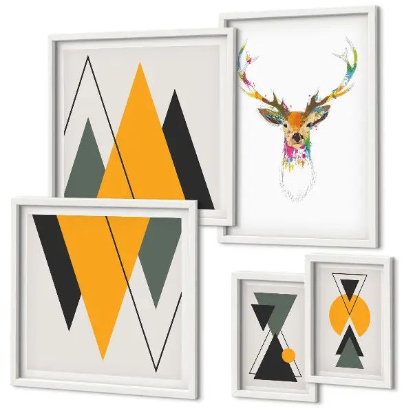 Conjunto de 5 quadros decorativos com motivos coloridos em estilo boho