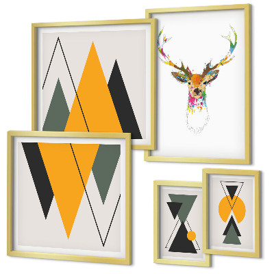 Conjunto de 5 quadros decorativos Motivos coloridos em estilo boho
