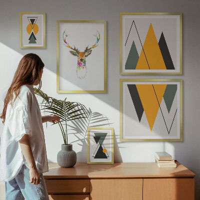Conjunto de 5 quadros decorativos Motivos coloridos em estilo boho