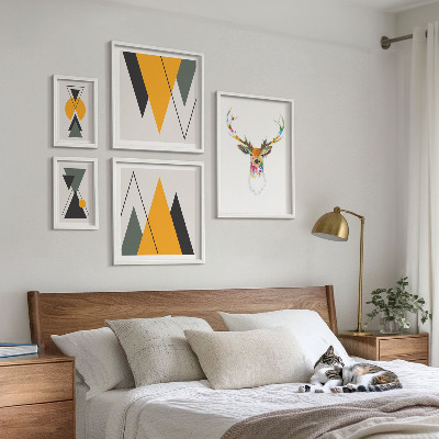 Conjunto de 5 quadros decorativos Motivos coloridos em estilo boho