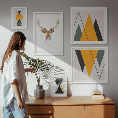 Conjunto de 5 quadros decorativos Motivos coloridos em estilo boho
