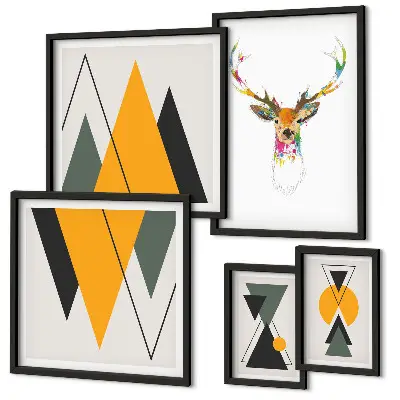 Conjunto de 5 quadros decorativos com motivos coloridos em estilo boho