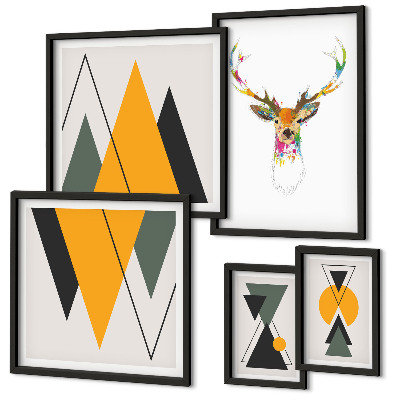 Conjunto de 5 quadros decorativos Motivos coloridos em estilo boho
