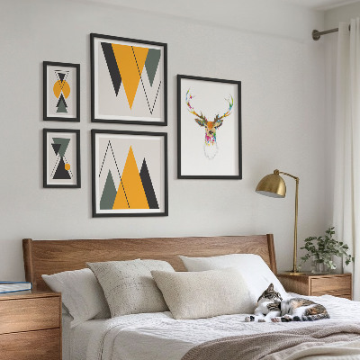 Conjunto de 5 quadros decorativos Motivos coloridos em estilo boho