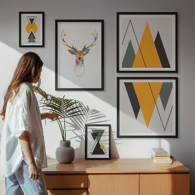 Conjunto de 5 quadros decorativos Motivos coloridos em estilo boho