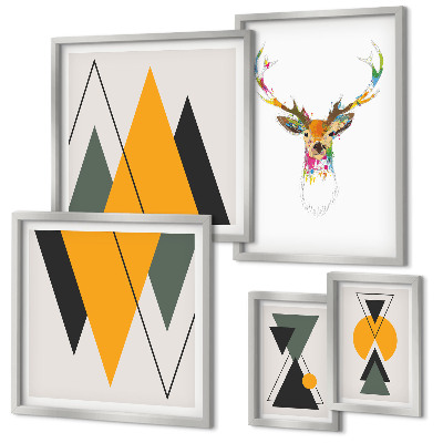 Conjunto de 5 quadros decorativos Motivos coloridos em estilo boho