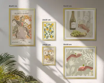 Galeria de quadros para parede estampa de flores e frutas em estilo vintage