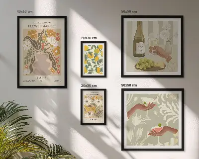 Galeria de quadros para parede estampa de flores e frutas em estilo vintage