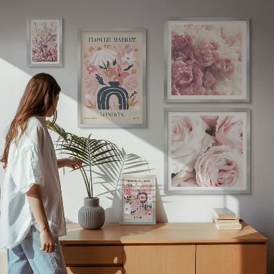 Conjunto de 5 quadros com moldura Decorações florais boho
