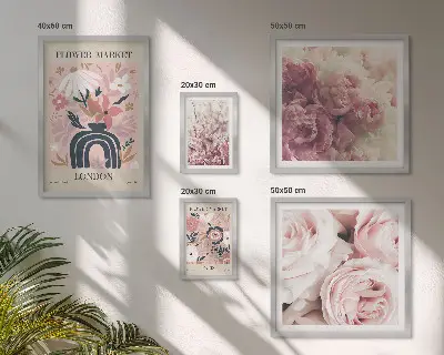 Conjunto de 5 quadros com moldura com estampas de decorações florais boho