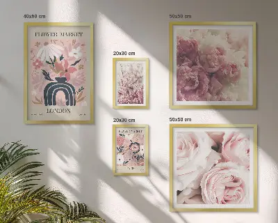Conjunto de 5 quadros com moldura com estampas de decorações florais boho