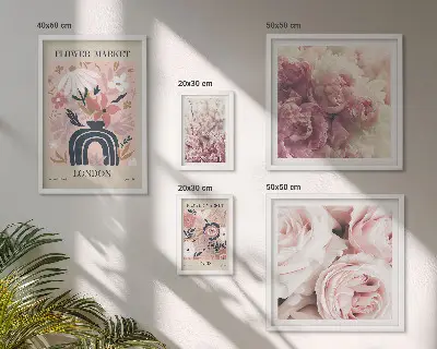 Conjunto de 5 quadros com moldura com estampas de decorações florais boho