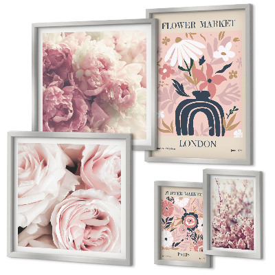 Conjunto de 5 quadros com moldura Decorações florais boho
