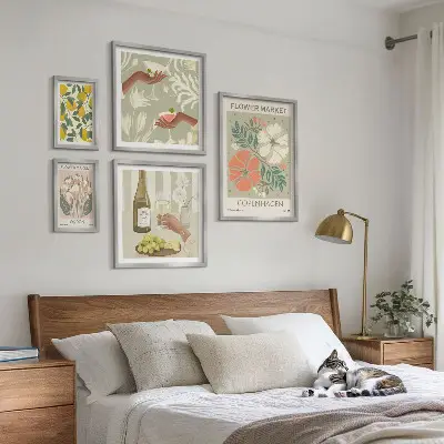 Conjunto de 5 quadros decorativos com estampa de flores e frutas em estilo vintage