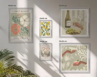 Conjunto de 5 quadros decorativos com estampa de flores e frutas em estilo vintage