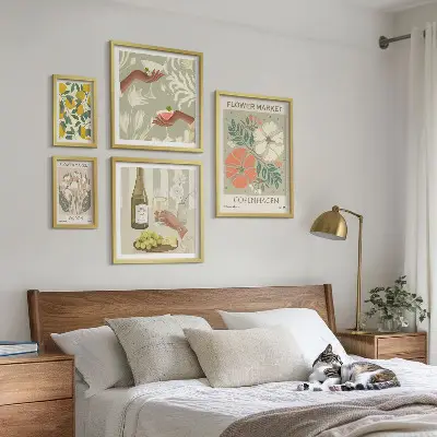 Conjunto de 5 quadros decorativos com estampa de flores e frutas em estilo vintage