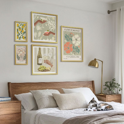 Conjunto de 5 quadros decorativos Flores e frutas em estilo vintage