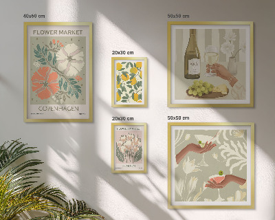 Conjunto de 5 quadros decorativos Flores e frutas em estilo vintage