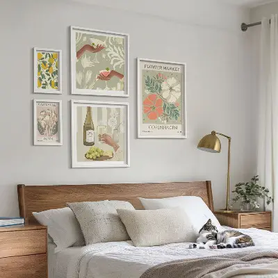 Conjunto de 5 quadros decorativos com estampa de flores e frutas em estilo vintage