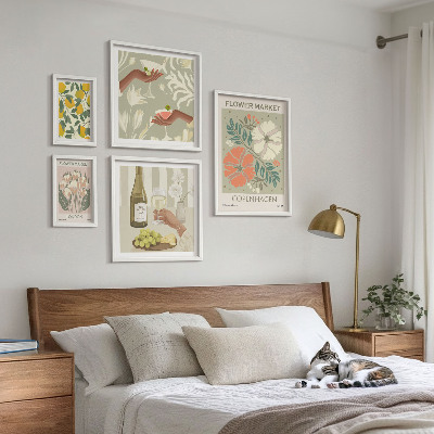 Conjunto de 5 quadros decorativos Flores e frutas em estilo vintage