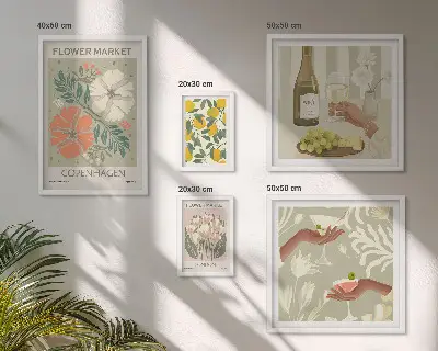 Conjunto de 5 quadros decorativos com estampa de flores e frutas em estilo vintage