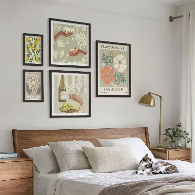 Conjunto de 5 quadros decorativos com estampa de flores e frutas em estilo vintage