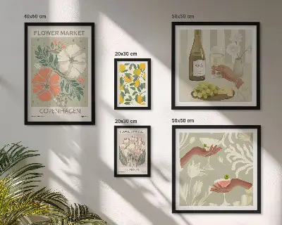 Conjunto de 5 quadros decorativos com estampa de flores e frutas em estilo vintage