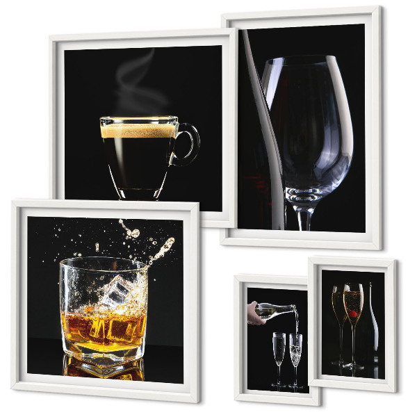 Conjunto de 5 quadros com moldura Coquetéis e bebidas estilo bar