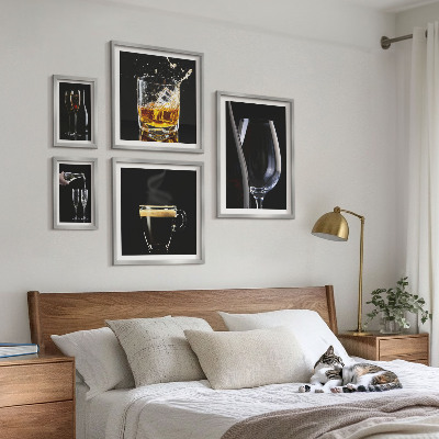 Conjunto de 5 quadros com moldura Coquetéis e bebidas estilo bar