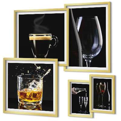 Conjunto de 5 quadros com moldura Coquetéis e bebidas estilo bar