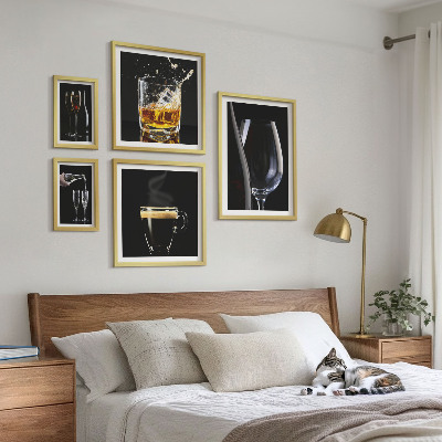 Conjunto de 5 quadros com moldura Coquetéis e bebidas estilo bar