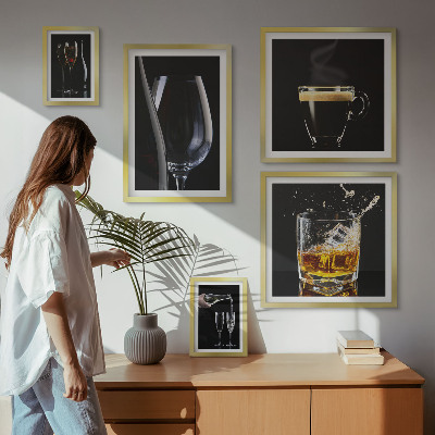 Conjunto de 5 quadros com moldura Coquetéis e bebidas estilo bar