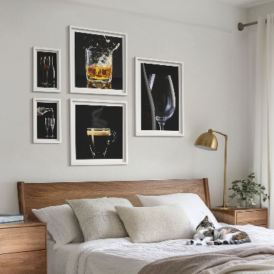 Conjunto de 5 quadros com moldura Coquetéis e bebidas estilo bar