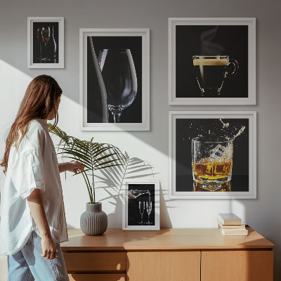 Conjunto de 5 quadros com moldura Coquetéis e bebidas estilo bar