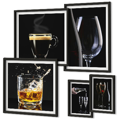 Conjunto de 5 quadros com moldura Coquetéis e bebidas estilo bar