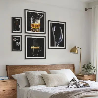 Conjunto de 5 quadros decorativos com tema de coquetéis e bebidas estilo bar