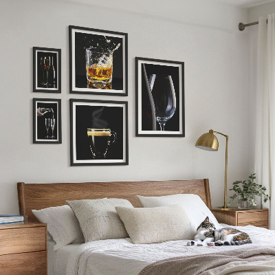 Conjunto de 5 quadros com moldura Coquetéis e bebidas estilo bar