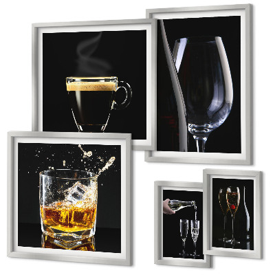 Conjunto de 5 quadros com moldura Coquetéis e bebidas estilo bar