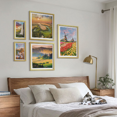 Conjunto de 5 quadros decorativos Paisagens naturais, cachoeiras, moinhos de vento
