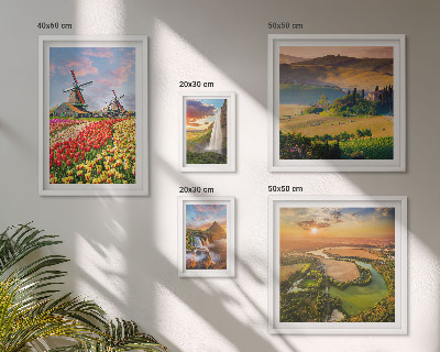 Conjunto de 5 quadros decorativos Paisagens naturais, cachoeiras, moinhos de vento